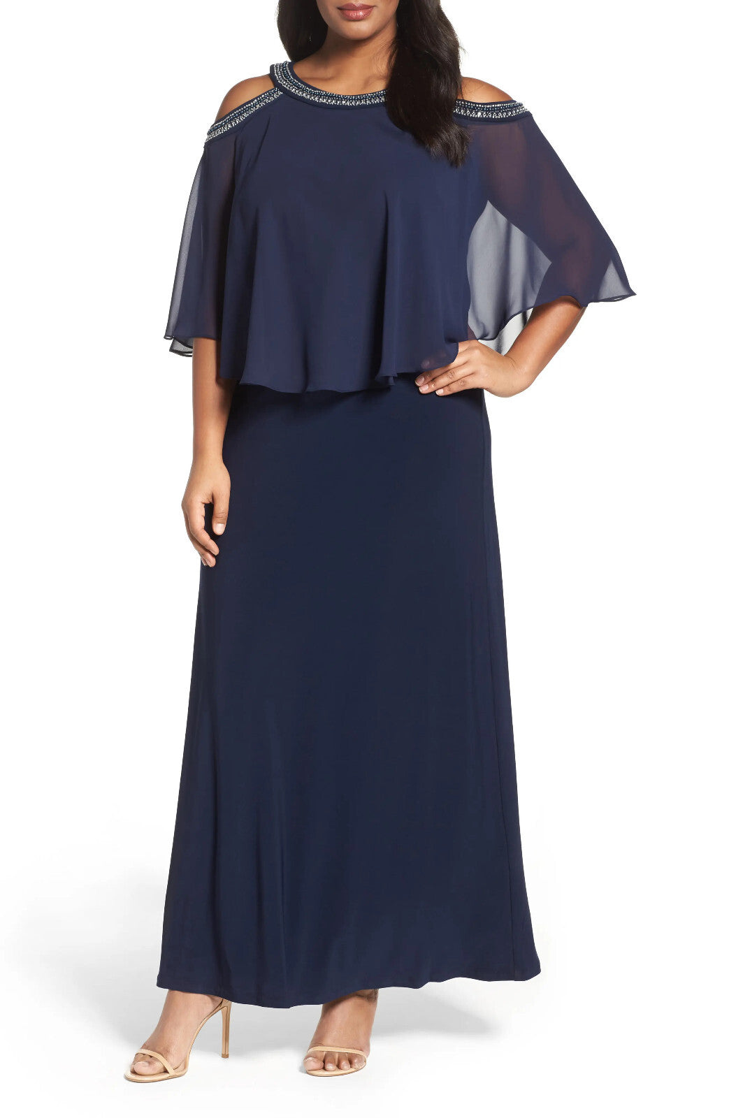 Alex Evenings Plus Size Beaded Cold-Shoulder Overlay Gown MSRP $249