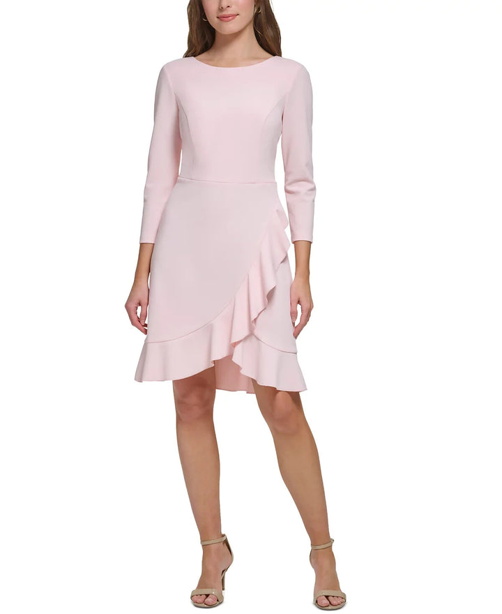 Tommy Hilfiger Round-Neck Ruffle-Trim 3/4-Sleeve Dress MSRP $99