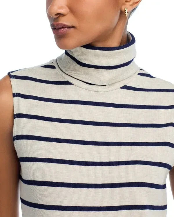 L'Agence Ceci Stripe Sleeveless Turtleneck Top MSRP $125