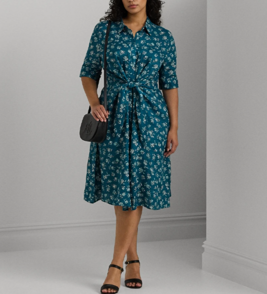 Lauren Ralph Lauren Plus Size Linen Floral Belted Shirt Dress MSRP $185