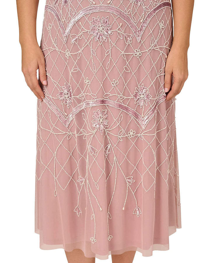 Adrianna Papell Plus Size Beaded Midi Dress MSRP $349
