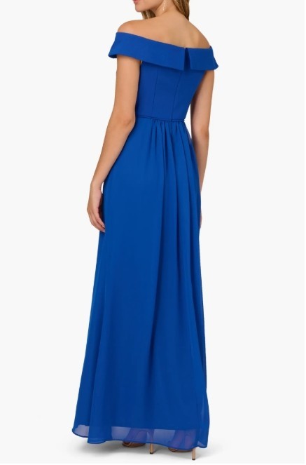 Adrianna Papell Off-The-Shoulder Chiffon Gown MSRP $139