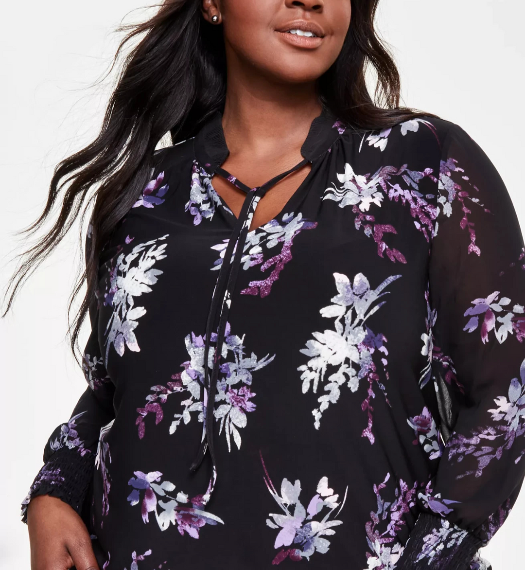 Anne Klein Plus Size Printed Split-Neck Blouse MSRP $99