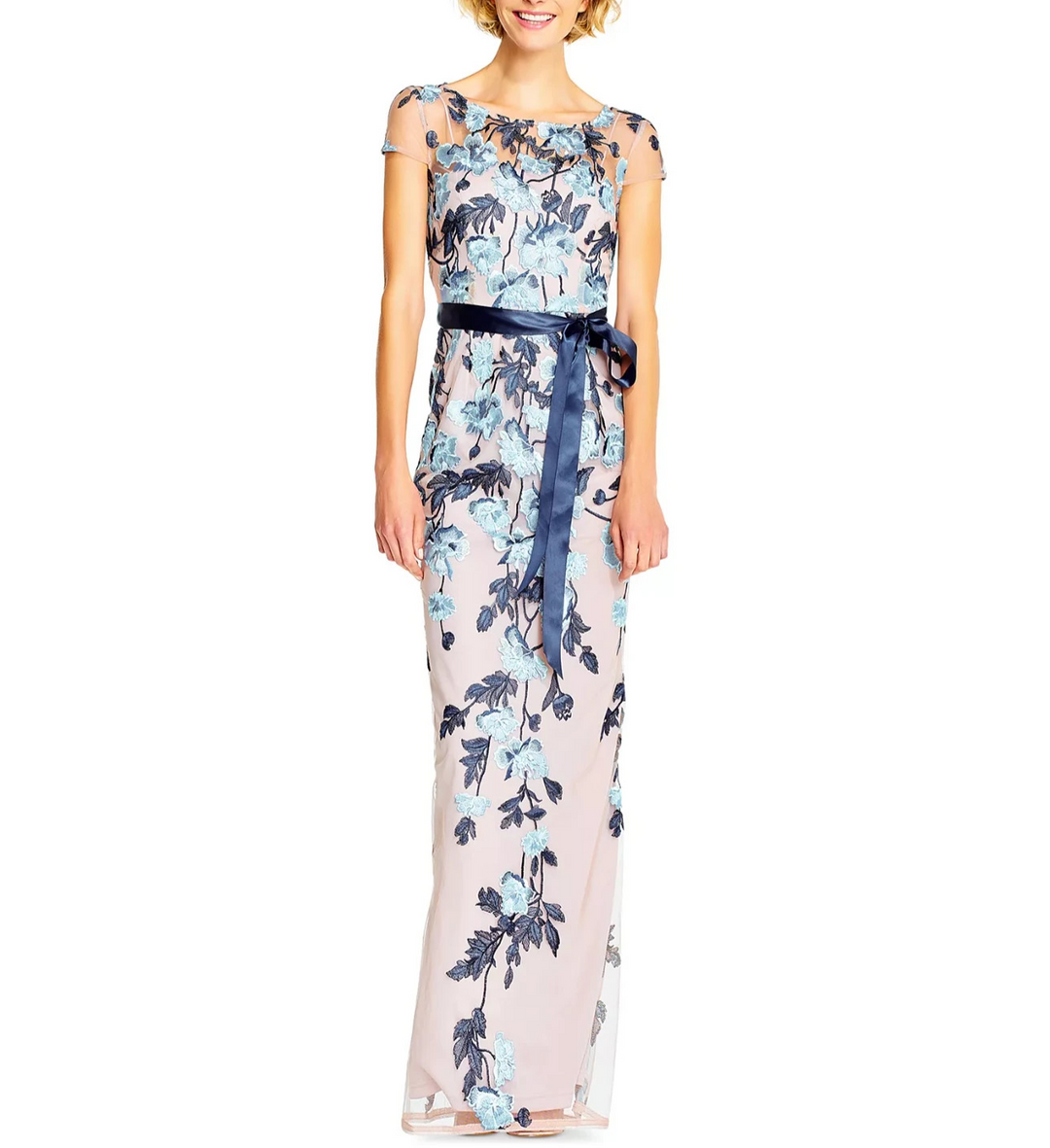 Adrianna Papell Floral-Embroidered Column Gown MSRP $229