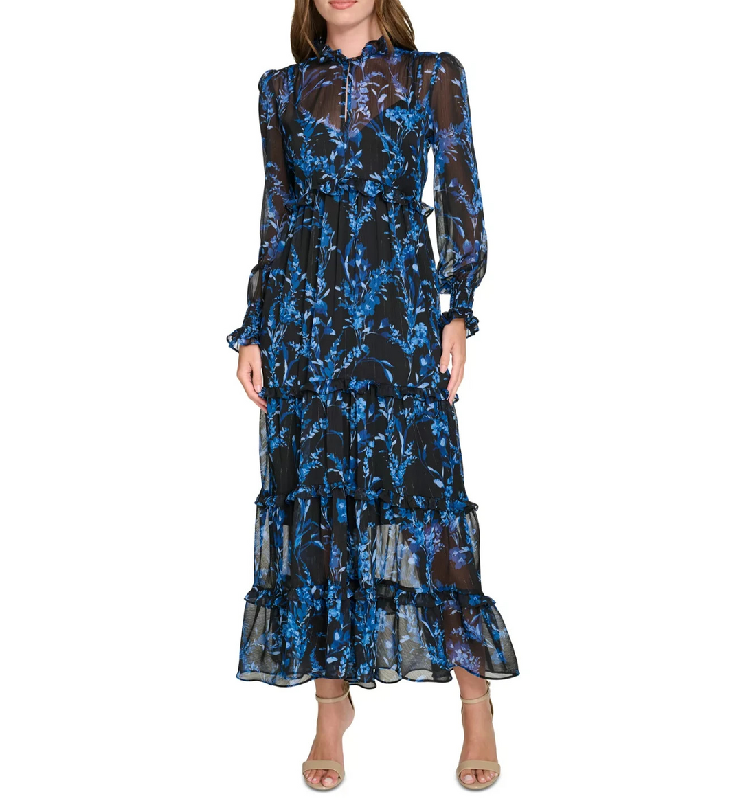 Tommy Hilfiger Women's Provincial Floral Chiffon Ruffled Dress MSRP $159