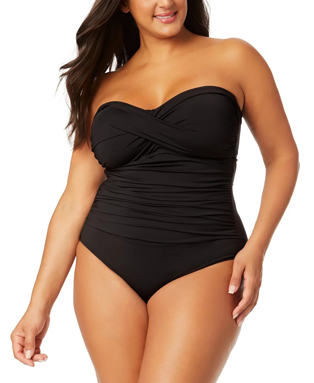 Anne Cole Plus Size Twist-Front Shirred Bandeau One-Piece Swimsuit MSRP $102