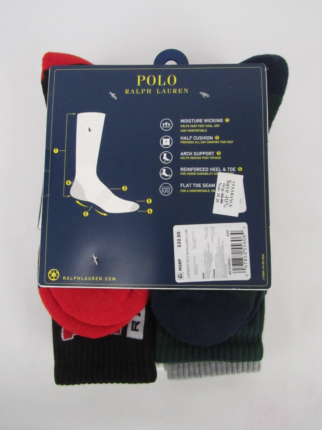 Polo Ralph Lauren Men's 6-Pack Varsity Logo Crew Socks MSRP $32