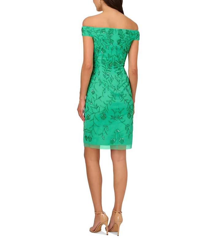 Adrianna Papell Beaded Off-The-Shoulder Dress MSRP $199