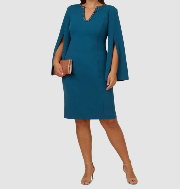 Adrianna Papell Women's Plus Size Beaded Split-Sleeve Dress MSRP $199