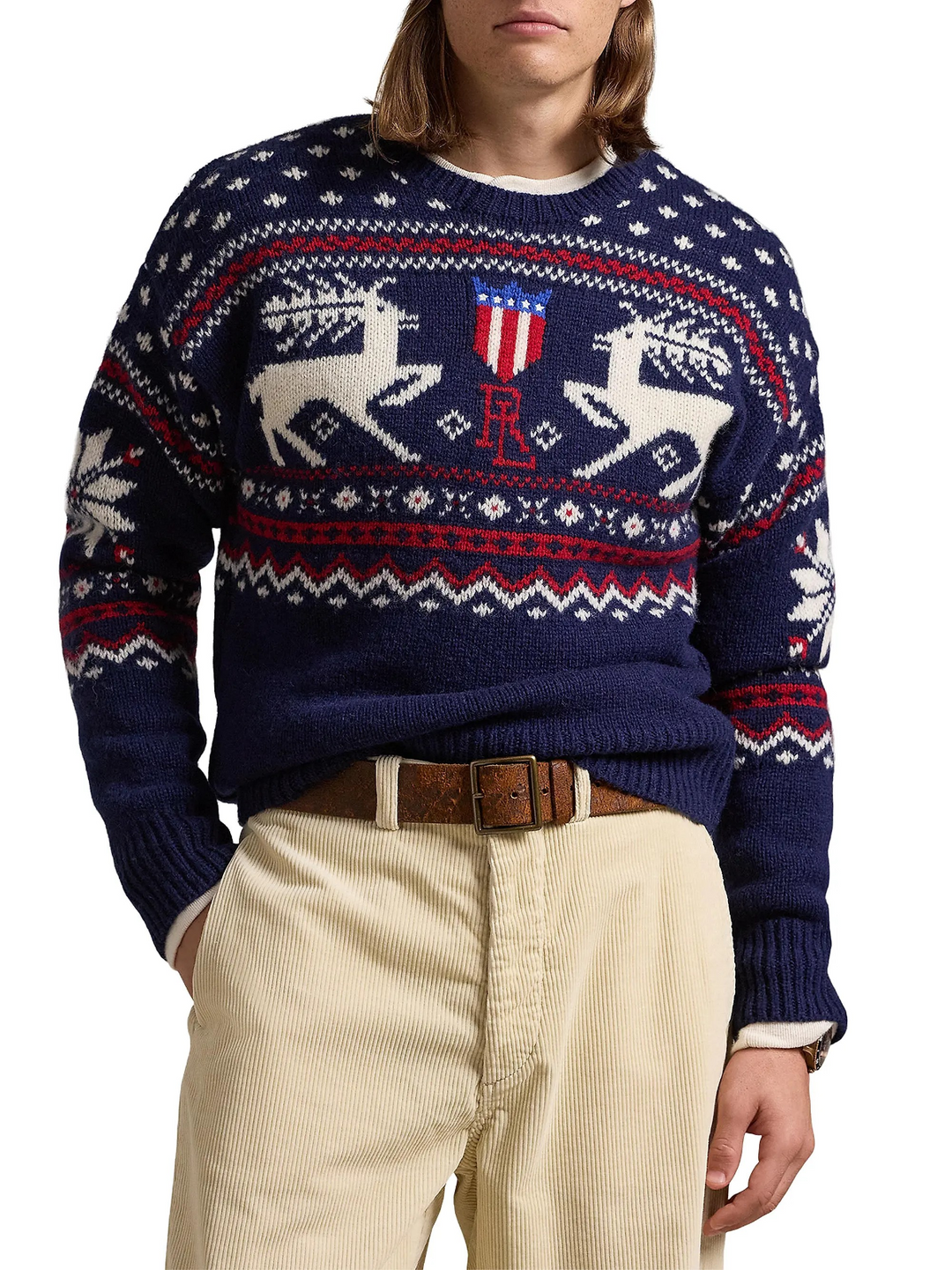 Polo Ralph Lauren Deer Jacquard Wool Sweater MSRP $398