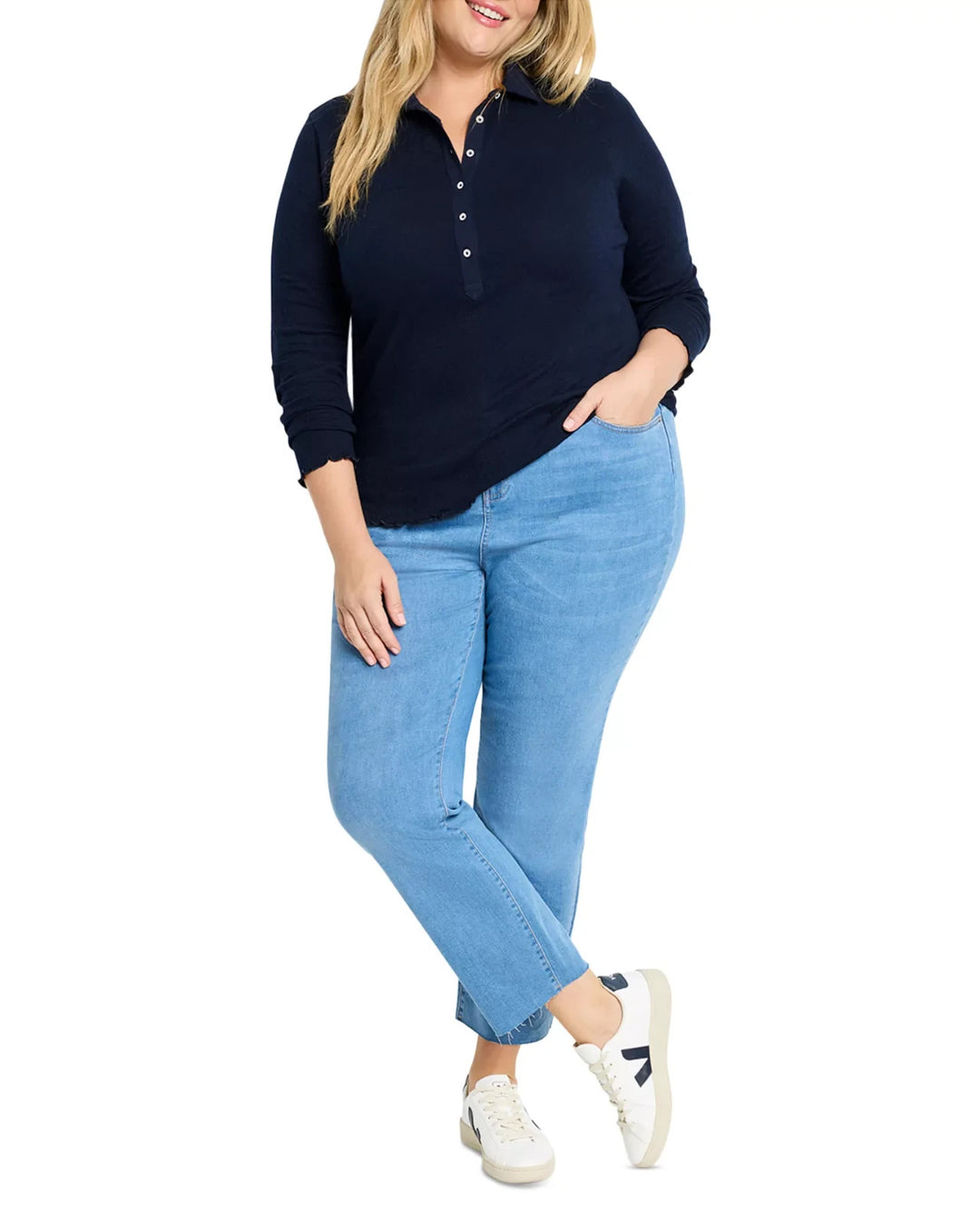 NIC+ZOE Plus Lace Knit Collared Top MSRP $128