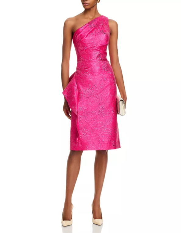 Teri Jon by Rickie Freeman Jacquard One Shoulder Dress MSRP $590