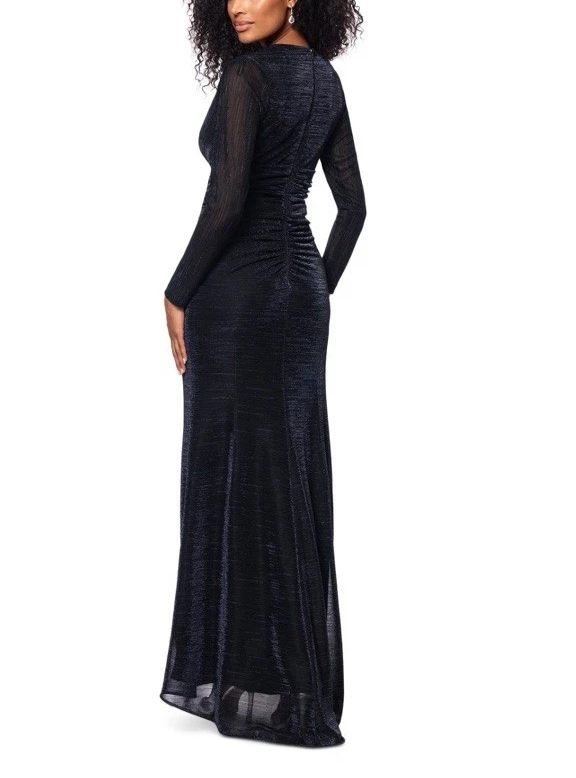 Betsy & Adam Metallic V-Neck Long-Sleeve Gown MSRP $279