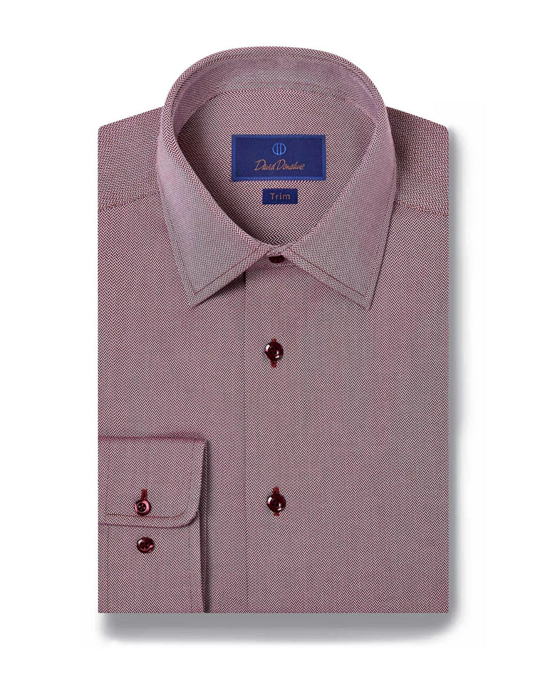 David Donahue Cotton Micro Herringbone Trim Fit Dress Shirt MSRP $155