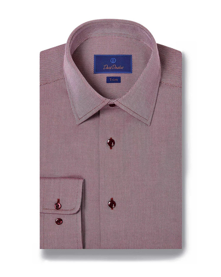 David Donahue Cotton Micro Herringbone Trim Fit Dress Shirt MSRP $155