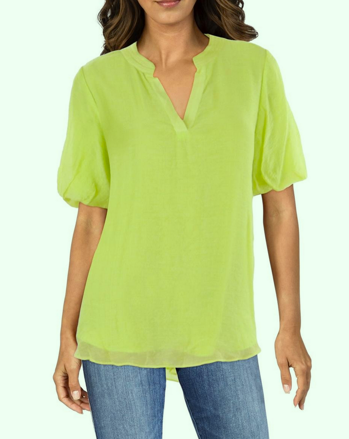 Vince Camuto Split-Neck Puff Sleeve Top MSRP $79