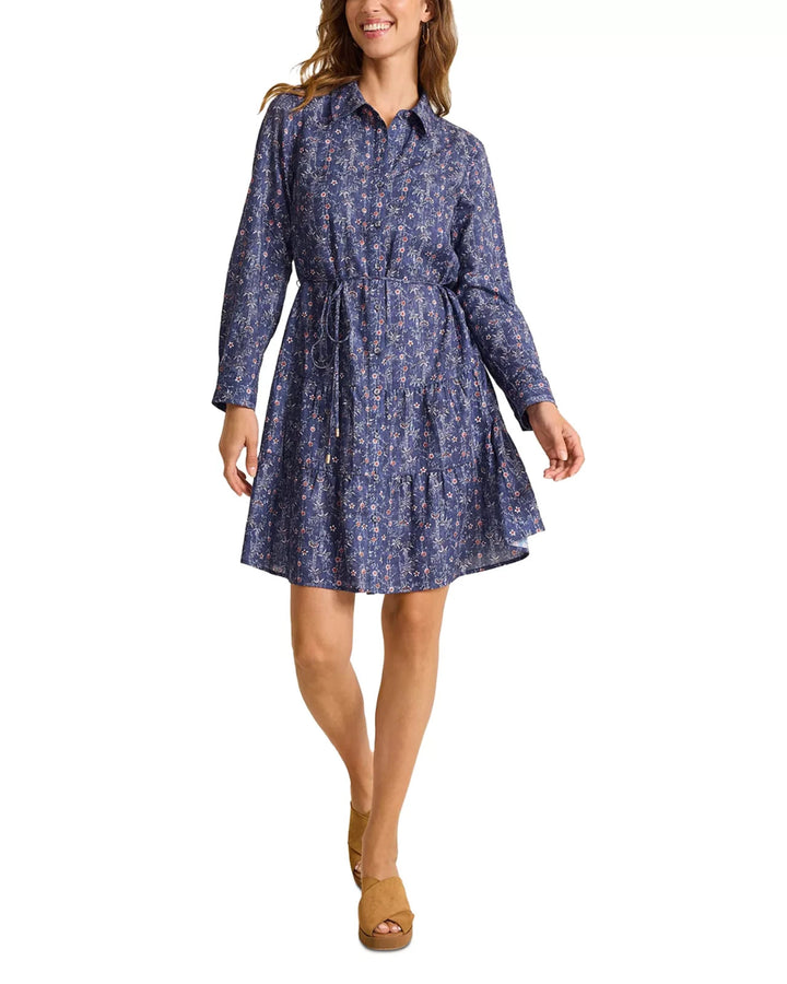 Tommy Bahama Blue Sea Floral Long Sleeve Shirt Dress MSRP $168