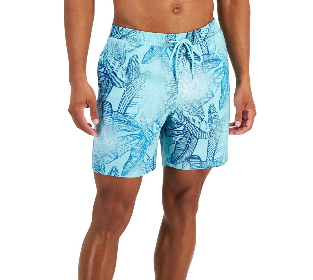 Club Room Men's Dot Leaf-Print Quick-Dry 7" Swim Trunks MSRP $45