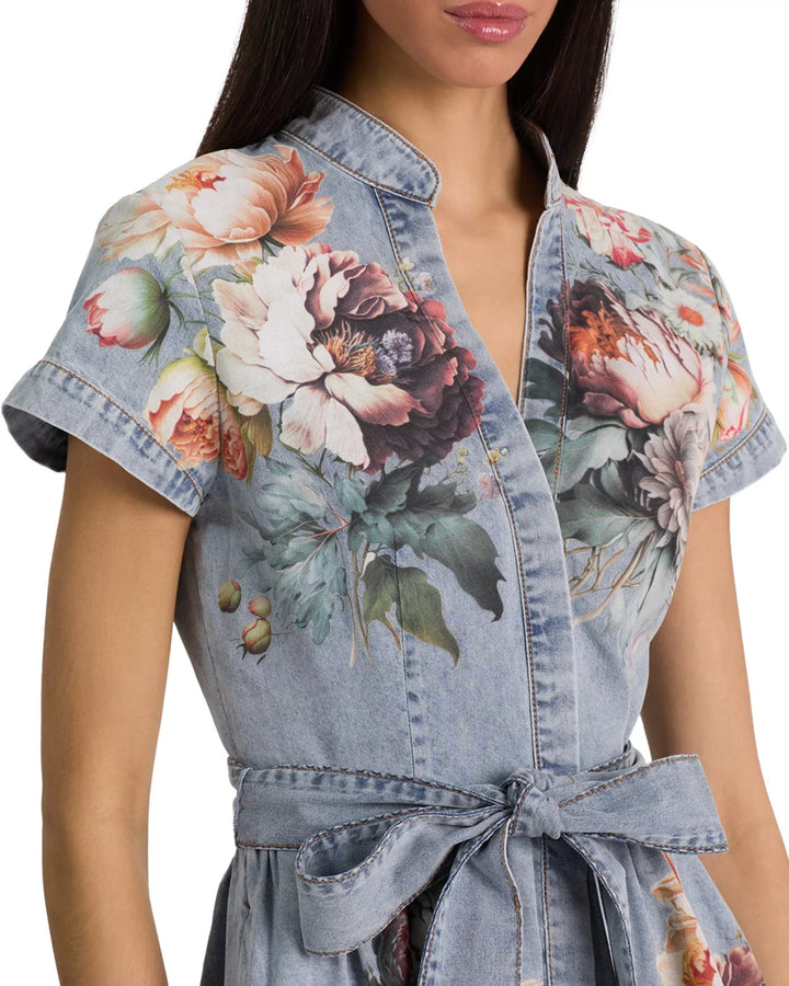 Alice and Olivia Lucy Denim Mini Shirt Dress MSRP $550