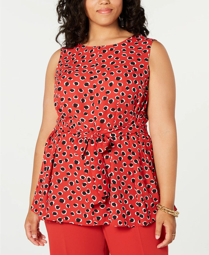 Bar III Trendy Plus Size Printed Belted Blouse