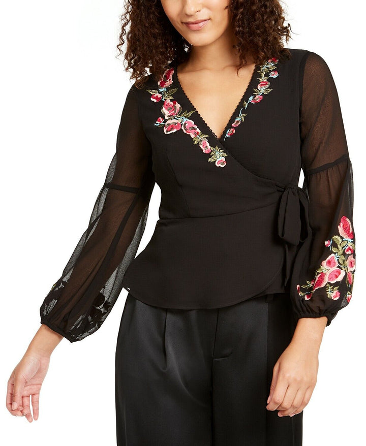 Nanette Lepore Rosie Embroidered Wrap Top