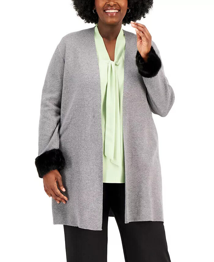 Kasper Plus Size Faux-Fur-Cuff Cardigan