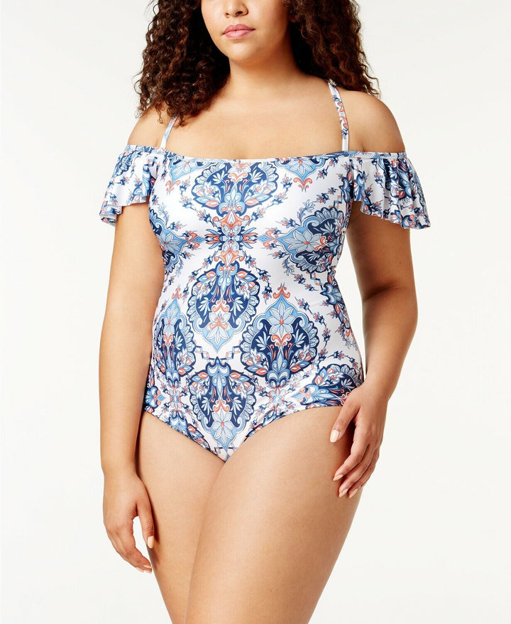 Becca ETC Plus Size Off-The-Shoulder One-Piece Swimsuit