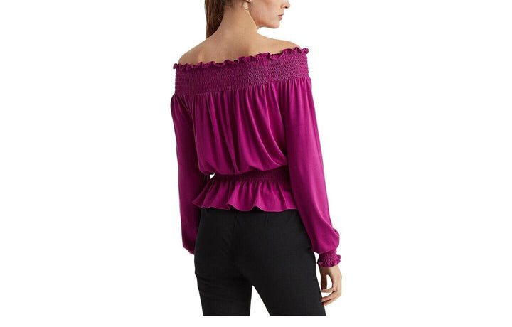 Ralph Lauren Smocked Off-the-Shoulder Balloon Sleeve Top