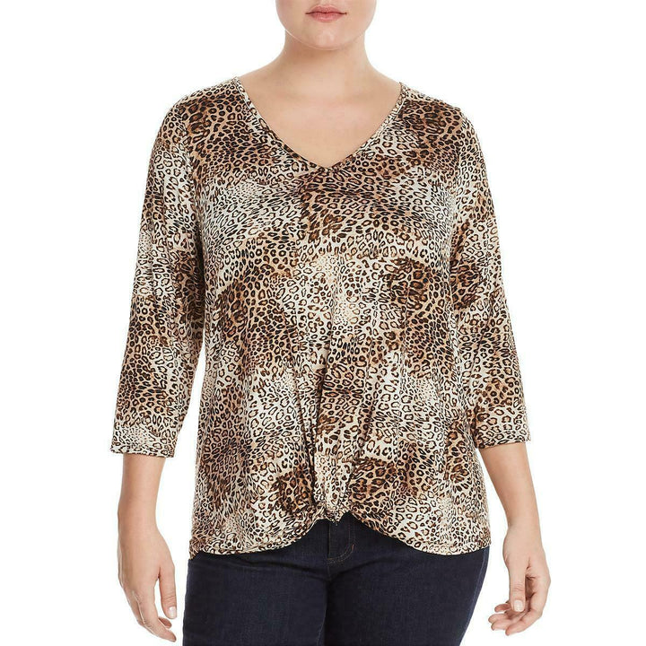 Status by Chenault Plus Leopard Print Knot Hem Top