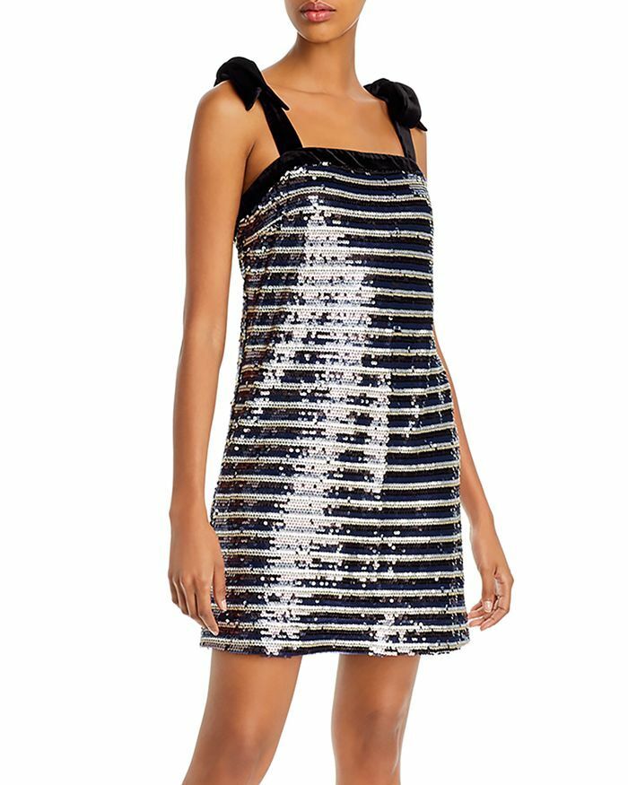 Aqua Sequined Striped Dress