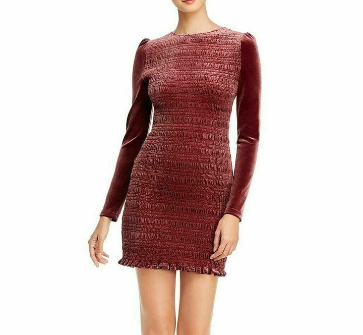 Aqua Velvet Smocked Puff-Sleeve Dress