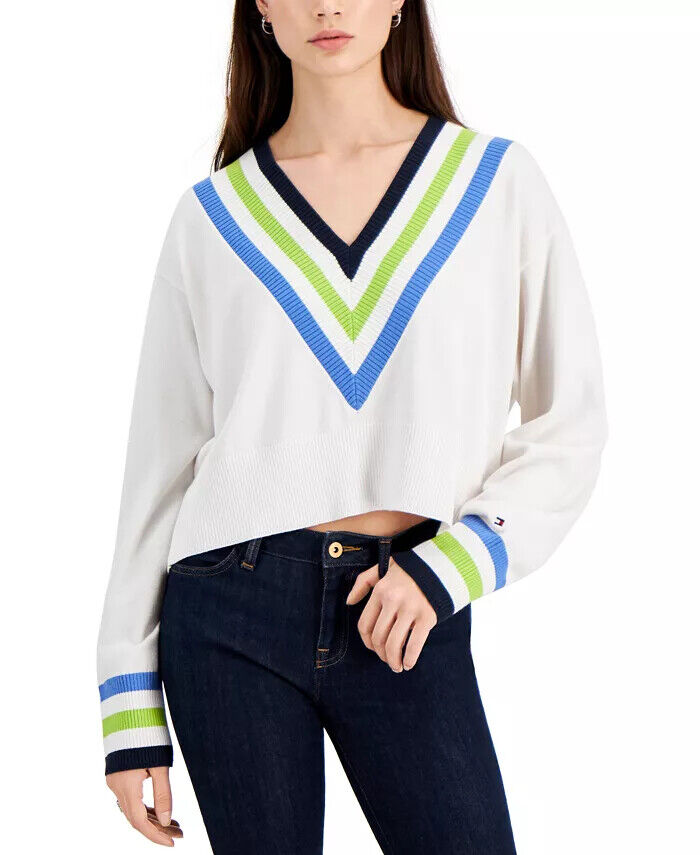 Tommy Hilfiger Striped-Trim Cropped Sweater