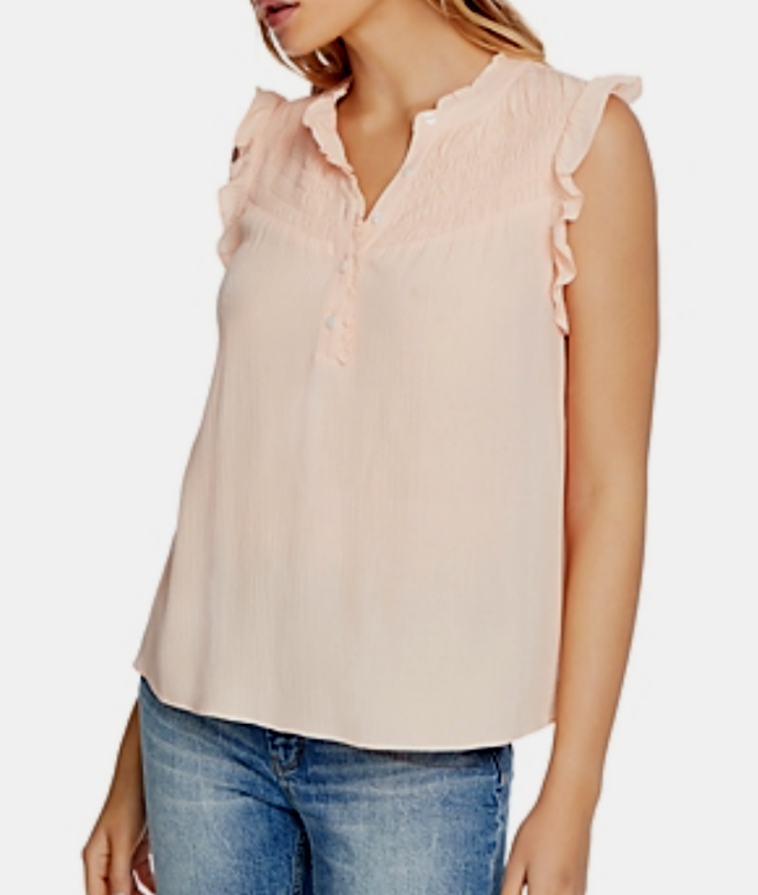 1.STATE Smocked-Yoke Button-Up Blouse