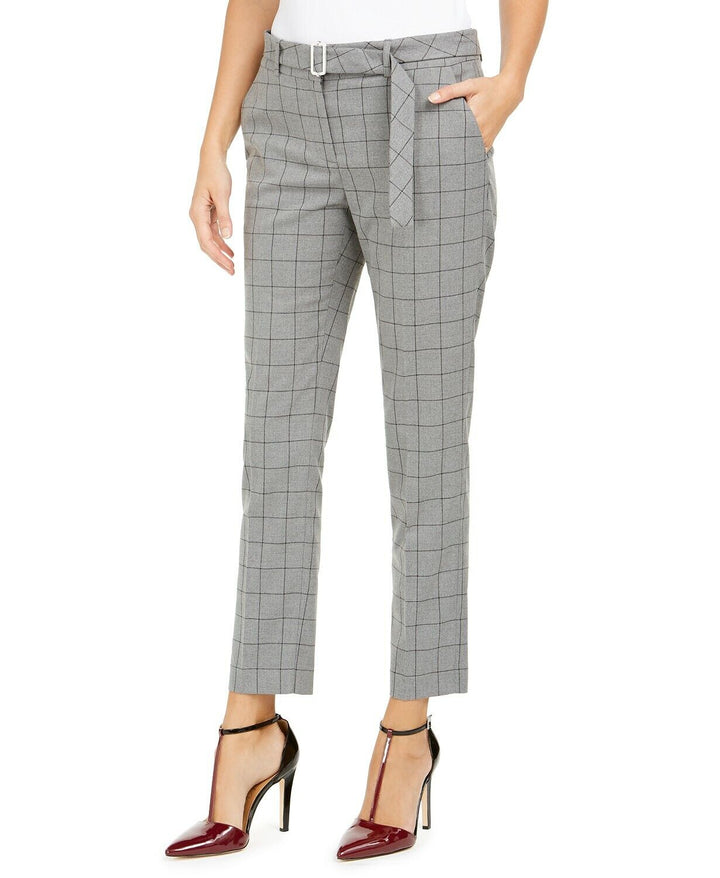 Calvin Klein Windowpane-Print Belted Pants