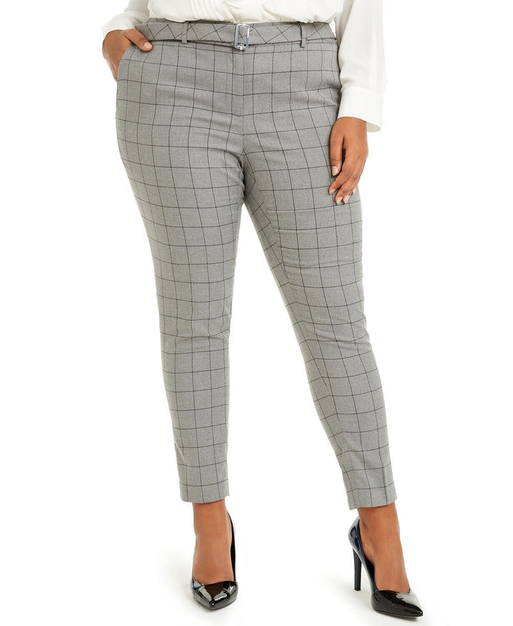 Calvin Klein Windowpane-Print Belted Pants