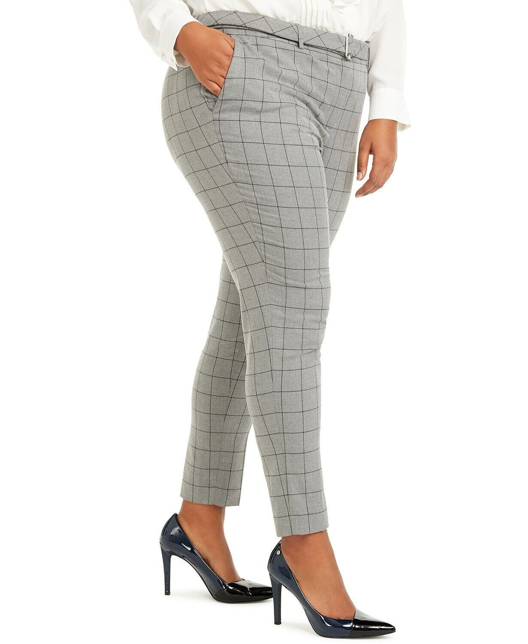 Calvin Klein Windowpane-Print Belted Pants