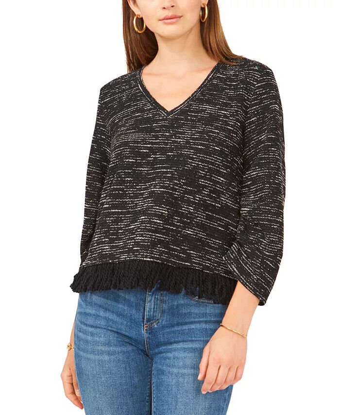 Vince Camuto -Space-Dyed Fringe-Trim Top