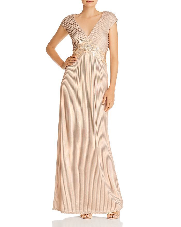 Tadashi Shoji Pleated Cap Sleeve Gown