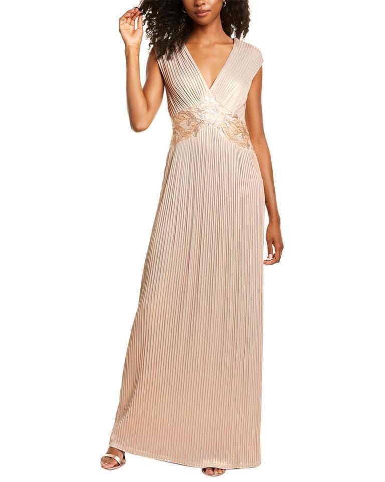 Tadashi Shoji Pleated Cap Sleeve Gown