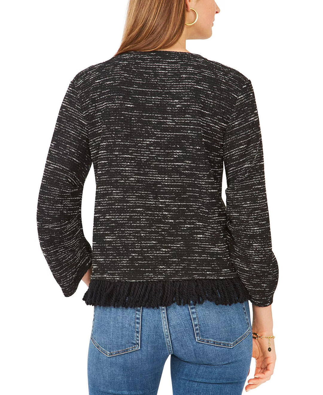 Vince Camuto -Space-Dyed Fringe-Trim Top