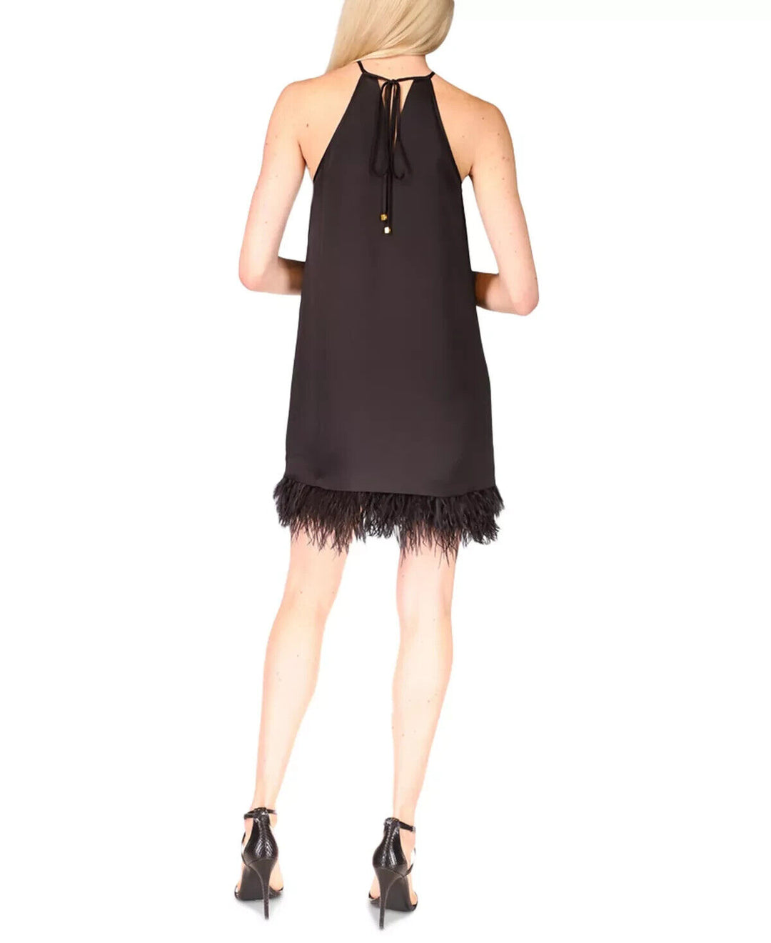 Michael Kors Feather-Trim Halter Dress