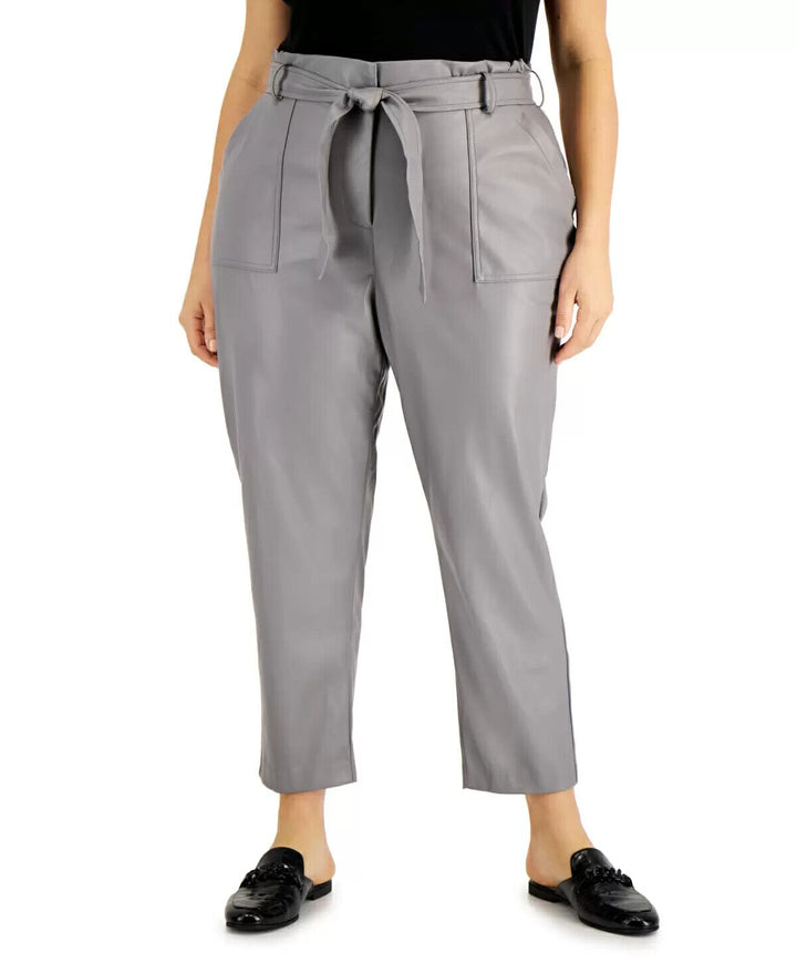 Calvin Klein Plus Size Faux-Leather Tie-Waist Pants