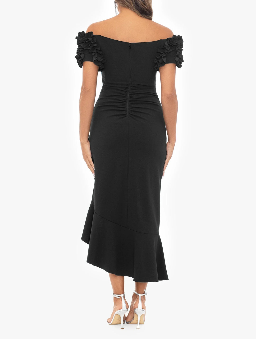 Xscape Loretta Off the Shoulder Ruffle Sleeve Midi Dress