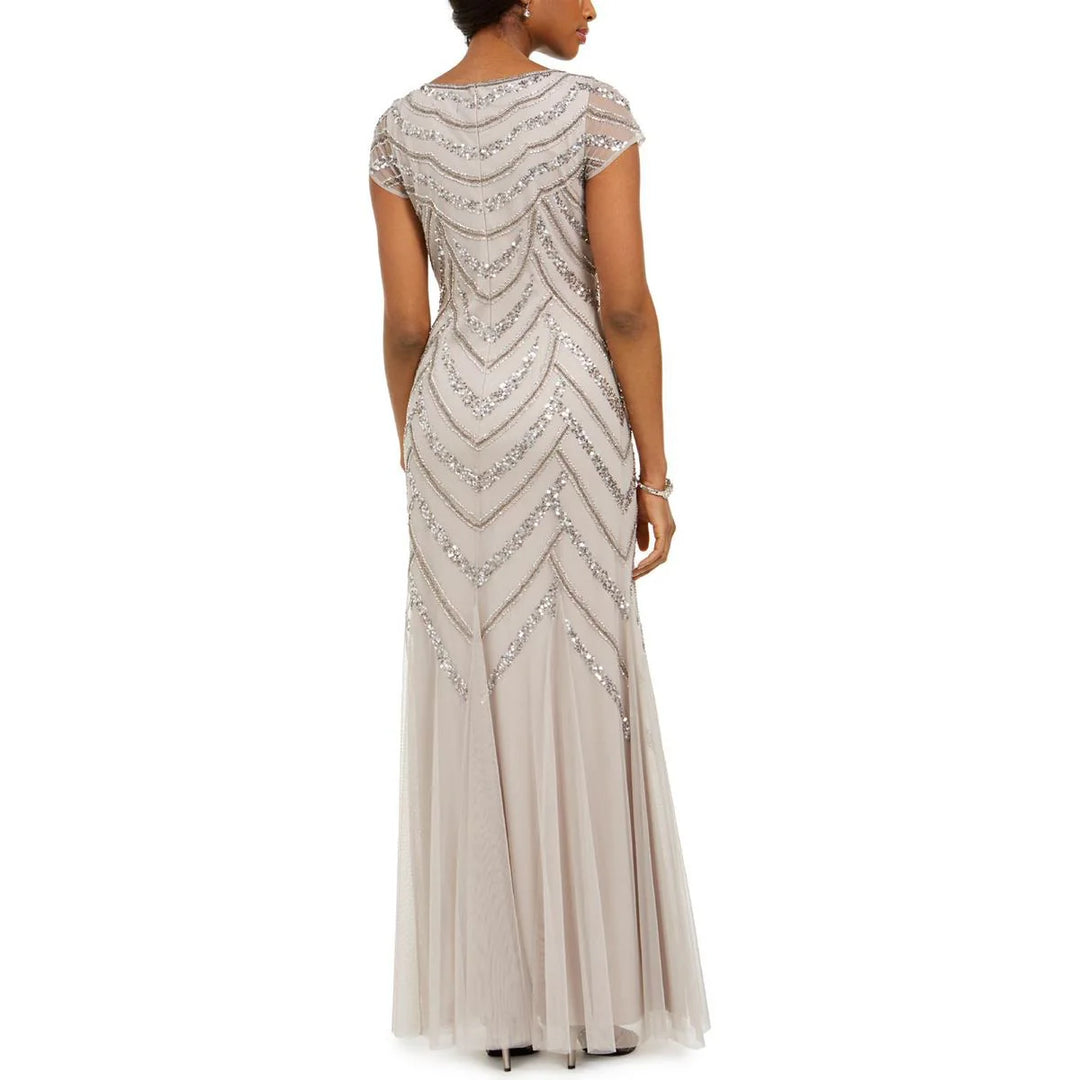 Adrianna Papell Embellished Godet-Inset Gown