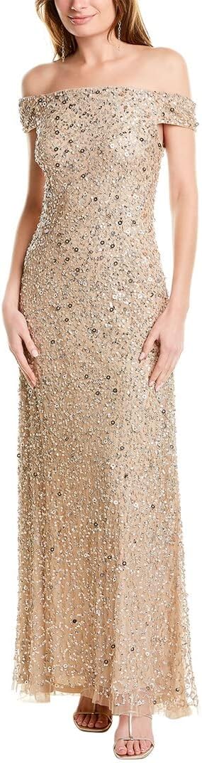 Adrianna Papell Off-the-Shoulder Sequined Gown