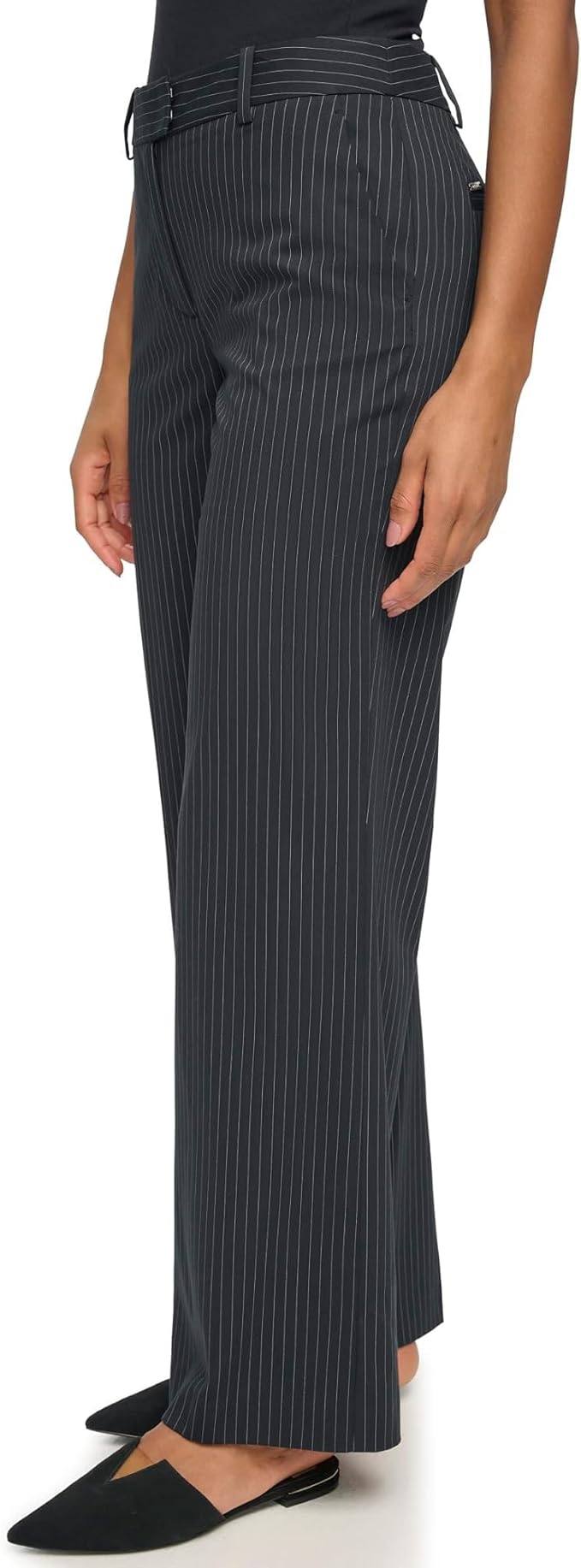 Dkny Pinstripe Tab-Waist Wide-Leg Pants