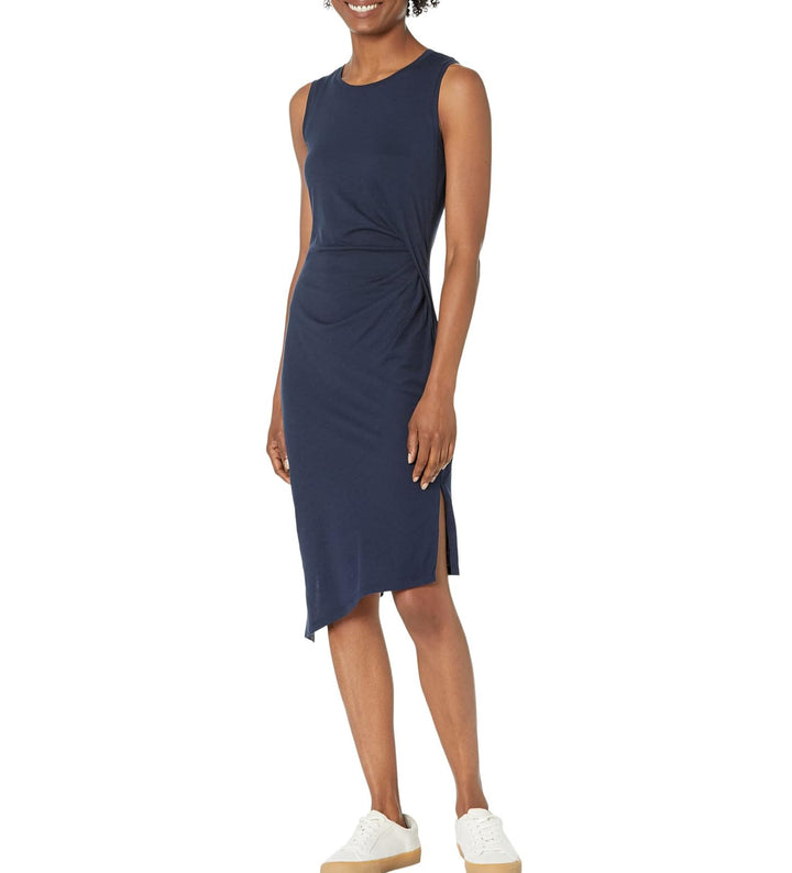 MICHAEL KORS Solid Crew Neck Drape Dress