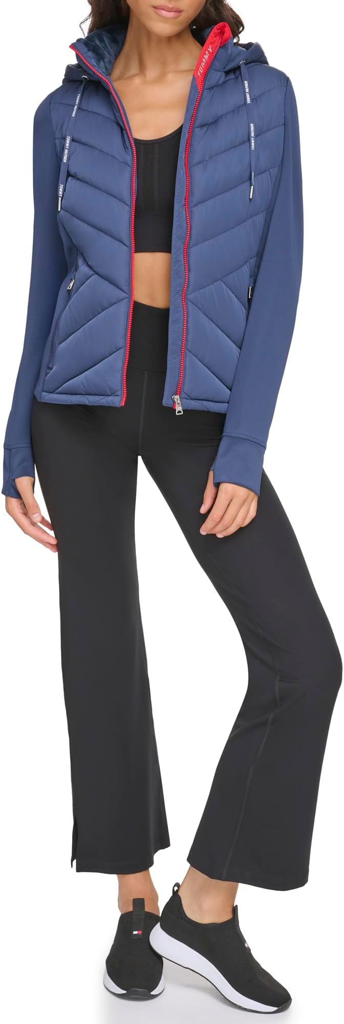 Tommy Hilfiger Sport Hooded Hybrid Puffer Jacket with Sherpa Lined Collar