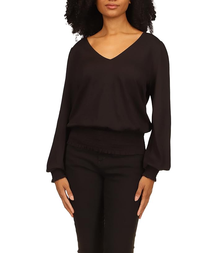 Michael Kors Solid Long Sleeve Smocked Top