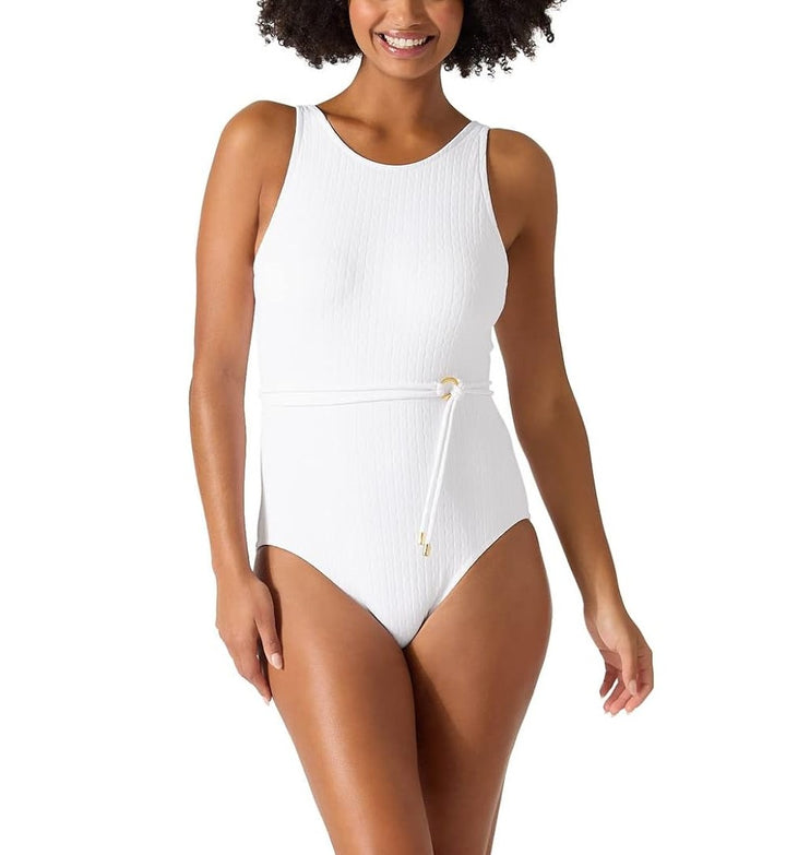 Tommy Bahama Cable Beach High Neck Belted One Piece Swimsuit